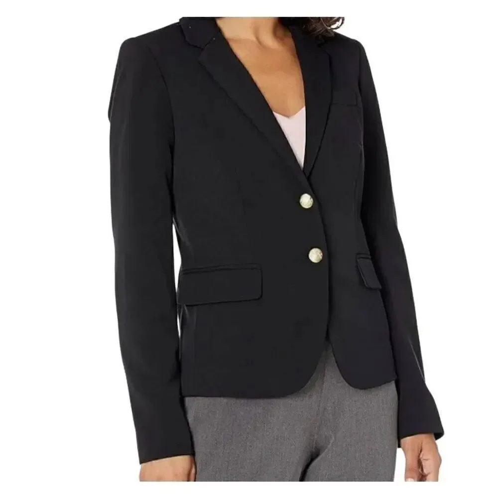 J. Crew Schoolboy Blazer Women's 4 Black Wool Gold Button Tailored Preppy